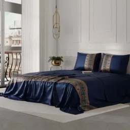 Stoa Paris Navy Polyester 300 TC Regal Renaissance Double Bed Sheet With 2 Pillow Covers-image-82