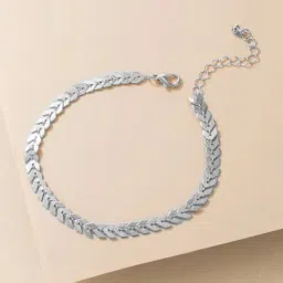 OOMPH Silver-Tone Delicate Leaf Chain Fashion Stylish Latest Anklet for Women-image-34