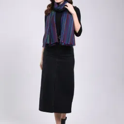 Monte Carlo Blue Wool Striped Shawl image 4