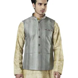 Ethnix By Raymond Green Regular Fit Self Pattern Nehru Jacket-picture-13