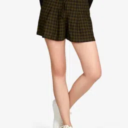 VASTRADO Olive Green Cotton Chequered Skorts-picture-22