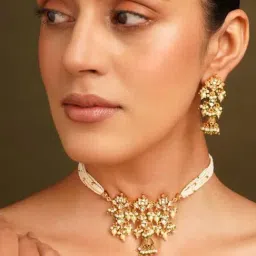 Jaypore Gold Jhumki Necklace & Earring Set-image-71