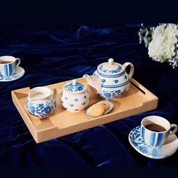 AMALAFIEE CERAMICS Blue & White 7 Pieces Printed Glossy Ceramic Kettle Set image 3