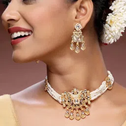 ADIVA 22K Gold-Plated Kundan Stone-Studded Beads Handcrafted Premium Choker Jewellery Set-picture-40