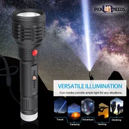 Pick Ur Needs Dual Mode Power Full Led Rechargeable Torch With Small Back Light Up To 400 Meter Range Torch Emergency image 2