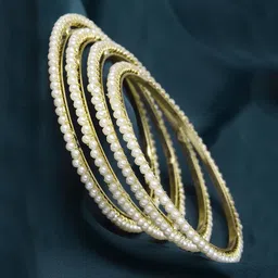 karatcart Set of 4 Gold-Plated Pearl Studded Bangles for Women image 4