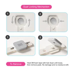 LILBEE Child Safety Locks – Dual Locking System for Cabinets, Drawers, Fridge, Toilet Seats, Furniture (Pack of 4, White) image 3