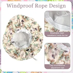 sannidhi Sun Hat for Women Stylish Floral Print Hats for Women, Flexible Wide Brim Beach Hat for Ladies, UV Sun Protection Breathable Fishing Hats with Detachble Chin Strap image 4