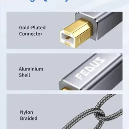 FEDUS USB Printer Cable, 10 Meter Nylon Braided Gold Plated USB A to Male To USB B 2.0 Cable Cord Compatible with Printers, Scanner For Brother Dell, HP, Epson, Canon, Lexmark, Xerox, Epson GRAY image 3