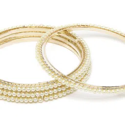 karatcart Set of 4 Gold-Plated Pearl Studded Bangles for Women image 5