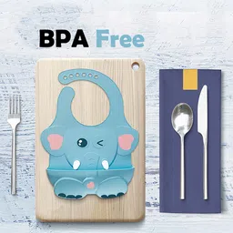 GUCHIGU Waterproof Silicone Baby Bib for Feeding Babies and Toddlers, Unisex Set of 2 Silicon Baby Feeding Bibs for Infants and Toddlers 4M to 4Yr Cute Printing with Rice Pocket (Set of 1/2) image 4