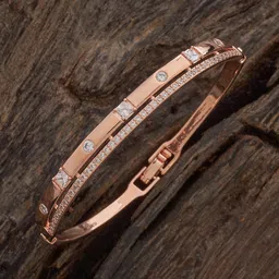 kushal's Fashion Jewellery White Rose Gold Polished Zircon Kada With Locking System |Best For Gifting, Bride, Bridemaids & Special Occasion | Zircon Kada For Women - 445643 image 2