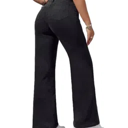 linaria Women's Black Mid-Rise Denim Loose Fit Jeans, Relaxed Straight Leg image 2