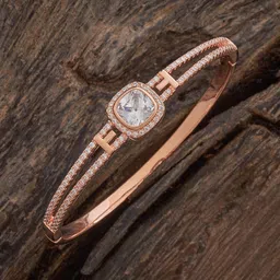 kushal's Fashion Jewellery White Rose Gold Polished Zircon Kada With Locking System |Best For Gifting, Bride, Bridemaids & Special Occasion | Zircon Kada For Women - 445624 image 2