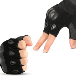 GymWar Weight Lifting Gym Gloves – Rubber Padded Gloves for Men Women Workout | Weight Lifting Straps for Heavy Lifting Unisex (Free Size) (Black) image 1