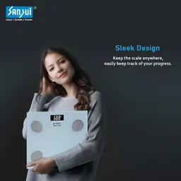 Sansui Smart Bluetooth Body Fat Analyser, Body Composition Weighing Scale, 150 kg (White) image 2