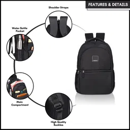 priority 38 L Solid College|Laptop|Travel Backpack For Boys & Girls | Office Bag For Men & Women | Casual Lightweight Bags For Unisex (19 Inch|Large | Black) - INV22188_P image 5