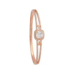 kushal's Fashion Jewellery White Rose Gold Polished Zircon Kada With Locking System |Best For Gifting, Bride, Bridemaids & Special Occasion | Zircon Kada For Women - 445624 image 1