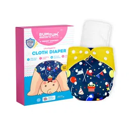 Bumtum Cloth Diapers for Babies 0 to 3 Years | Pack of 1 with Inserts | Reusable Diaper for New Born Baby, Cloth Diapers, 5hrs Absorbency, Freesize, Washable, Cotton, Extra Soft (Birthday Yellow) image 1