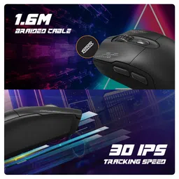 Cosmic Byte Raptor Dual Mode RGB Mouse, Pixart 3212 Sensor, Upto 4800 DPI, 10 Million Switches, 500Hz Polling Rate, Braided Cable, 11 RGB Effects, PTFE Mouse Feet (Black) image 3