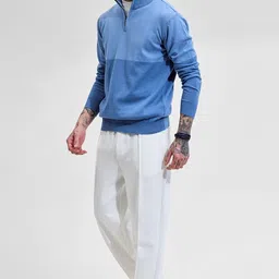 snitch Light Blue Knitted Colourblocked Sweaters image 5