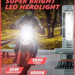 FABTEC Max5 H4 LED Headlight Bulbs for Bikes, Motorcycles & Scooty 30w/3000 Lumens Super Bright 6000K Pure White Conversion kit Driving Headlamps, (A2 Series) (Pack of 1) image 3
