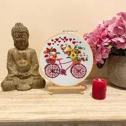 Embroiderymaterial Embroidery Kit Bicycle Flower Design Organza Ribbon Digital Printed & Written Instructions All Material Included, Multicolor image 5