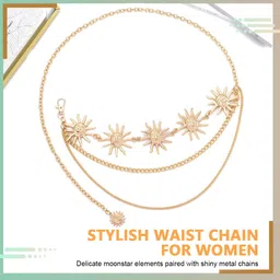 palay Chain Waist Belts for Women, Fashion 3-Layer Metal Chain Belt for Dresses, Sun Element Gold Body Belly Belt Accessories, Matched with Suits, Jeans, Shirts, Dress image 3