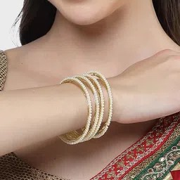 karatcart Set of 4 Gold-Plated Pearl Studded Bangles for Women image 2