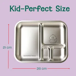 Basil Stainless Steel Plate for Kids - Kids Plates for Food with 3 Compartments - Dinner Plates for Baby - Unbreakable Dinner Plates - Ideal for Birthday, Return Gifting - Bento Tiger Plate image 5