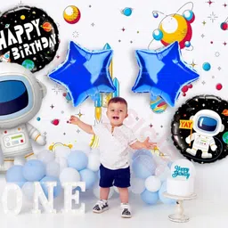 Propsicle Birthday Space Decorations Foil Golden Balloon Pack of 5 Set For Astronaut Theme Kids Party Prince Kids Helium Foil Balloon Item image 4