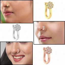 vama FASHIONS Clip on Nose rings without Piercing Pressing Press Type Combo Nose Pin Stud for Women & Girls image 2