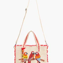 boho girl Parrot Perch Tote Bag – Beaded Parrots Design, Handcrafted Bag for Ladies, Colorful, Boho Chic Tote, Perfect for Casual Outings, Office Use, and Everyday Style for Womens & Girls image 3