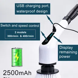 tenhitoys 7 in 1 & 2 Speed Electric Spin Scrubber Handheld Power Drill Brush Set Cleaning Tool Kits for Cleaning Bathtub Toilet Floor Window Cordless Tub and Tile Scrubber Bathroom Household Cleaner Supplier image 2