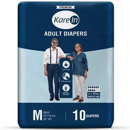 karemed KareIn Premium Adult Diapers, Medium, Waist Size 76-114 Cm (30"-45"), 10 Count, Tape Style, Unisex, High Absorbency, Leak Proof, Wetness Indicator image 1