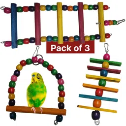 Boltz Bird Ladder and Hanging chewable Wooden Swing Bird Toys for Budgies,Cockatiel,Finches,Kannur Birds- Made with Bamboo- 3 Piece image 1