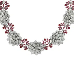 iksava Elegant Rose AD and Ruby Necklace Set for Women Rose Silver Bridal Jewelry Traditional American Diamond Set With Earrings image 5