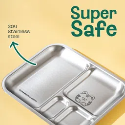 Basil Stainless Steel Plate for Kids - Kids Plates for Food with 3 Compartments - Dinner Plates for Baby - Unbreakable Dinner Plates - Ideal for Birthday, Return Gifting - Bento Tiger Plate image 2