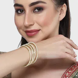 karatcart Set of 4 Gold-Plated Pearl Studded Bangles for Women image 3