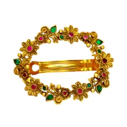 JWELLA Traditional Gold-Plated Hair Barrette Clip With Floral Design And Beads Danglers (Design-7) image 1