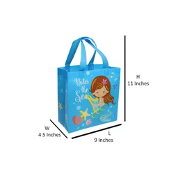 Wonderland SET of 6 Blue Mermaid Print Non Woven Bag for Children birthday return gift bag, boy, girl gifting bag image 3