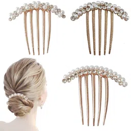 palay PALAY® 3 Pcs Pearl Claw Hair Clips Side Comb Rhinestone French Hairpins Metal Decorative Hair Bun Clips Hair Accessories for Women Girls Gift image 1