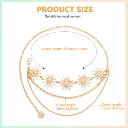 palay Chain Waist Belts for Women, Fashion 3-Layer Metal Chain Belt for Dresses, Sun Element Gold Body Belly Belt Accessories, Matched with Suits, Jeans, Shirts, Dress image 2