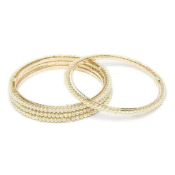karatcart Set of 4 Gold-Plated Pearl Studded Bangles for Women image 1