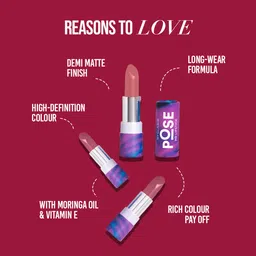 MyGlamm POSE HD Lipstick-Cranberry (Red)-4 gm | Matte Lipstick | Enriched with Moringa oil & Vitamin E | Long-lasting & Moisturising image 5