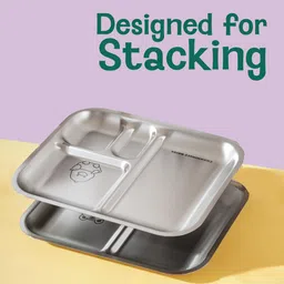 Basil Stainless Steel Plate for Kids - Kids Plates for Food with 3 Compartments - Dinner Plates for Baby - Unbreakable Dinner Plates - Ideal for Birthday, Return Gifting - Bento Tiger Plate image 4