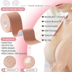firawer Breast Shaper & Lifter Boob Tape with 10 Nipple Pasties for Women Push Up & Lifting Breast Tape Breast Lift Bra Tape for Breast Lift Double Sided Sticky Body Tape image 5
