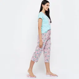 max Women Nylon Printed Round Neck Capris Set T-Shirt with Capris image 3