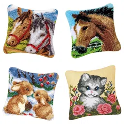 bnf® 4 Sets Animals Latch Hook Rug Kits for DIY Pillow Cover Sofa Cushion Cover | Latch Hooking Kits | Latch Hooking | Rug Making | Needlecrafts & Yarn image 2