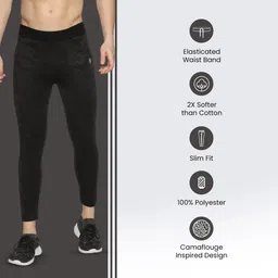 domin8 Slim Fit Tights for Men | Full Length Bottom Leggings for Boys | Best for Gym, Yoga & Training | Black image 2